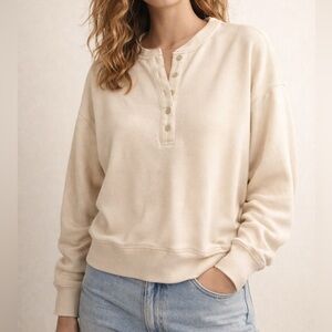 American Eagle Cream Henley Sweatshirt Top